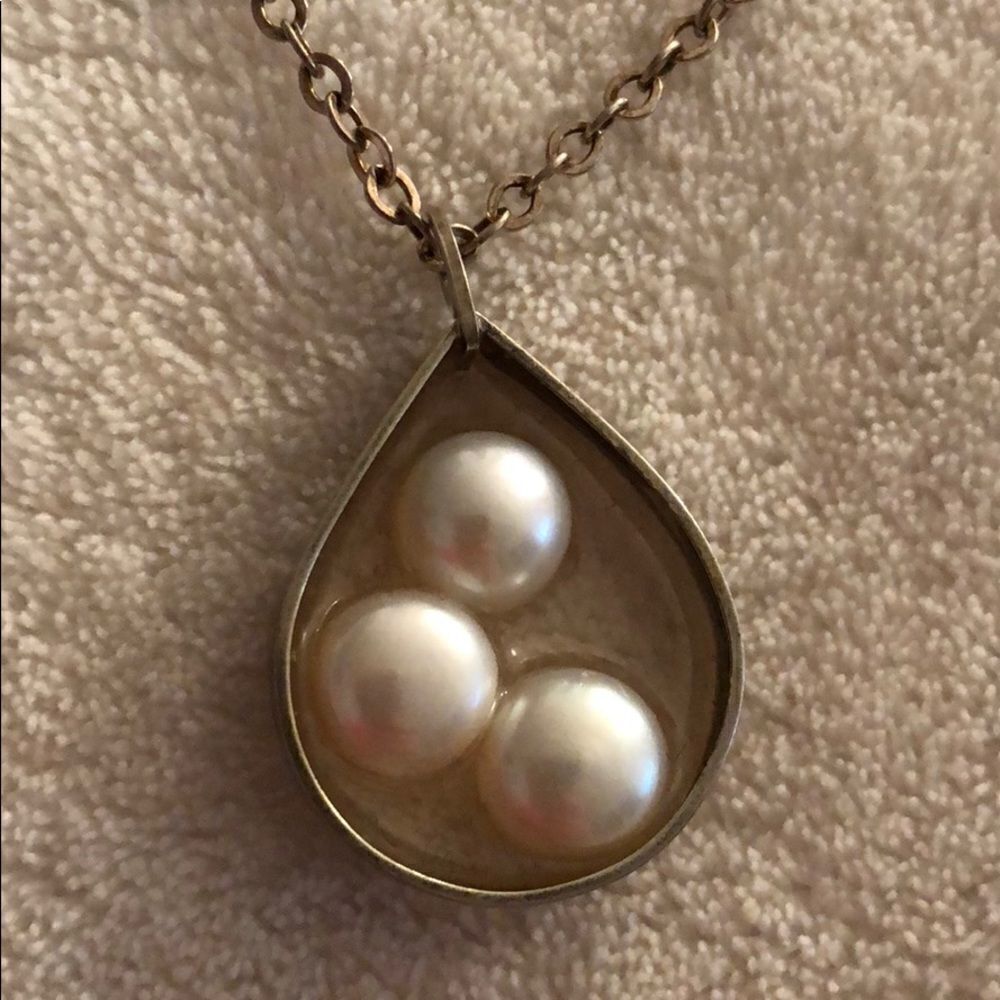 Argentium Silver Droplet Pearl Necklace
